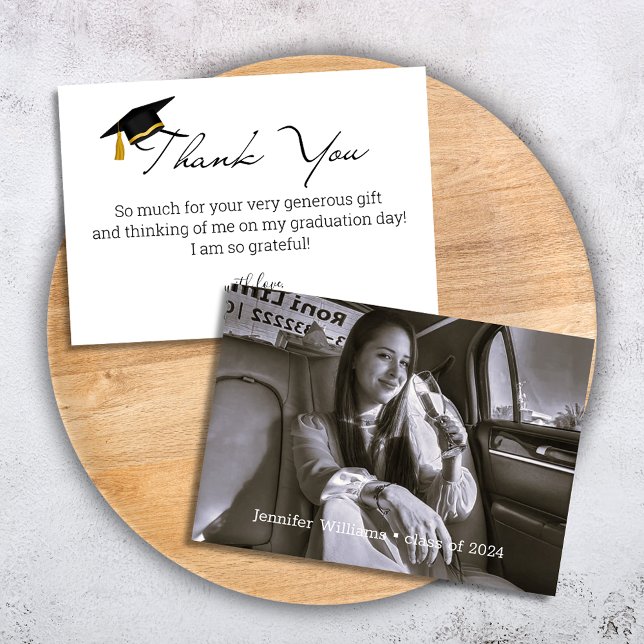 elegant simple script graduate photo  thank you card (Creator Uploaded)