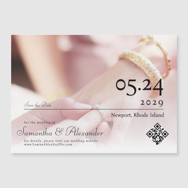 Elegant Simple Script Photo Wedding Save The Date Magnetic Invitation (Front)