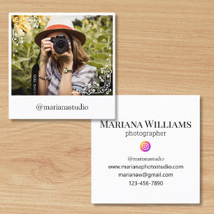elegant simple script photographer square business card