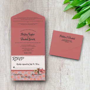 Elegant Simple Script Pink Modern Floral Wedding All In One Invitation