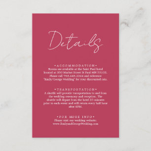 Elegant Simple Script Viva Magenta Wedding Details Enclosure Card