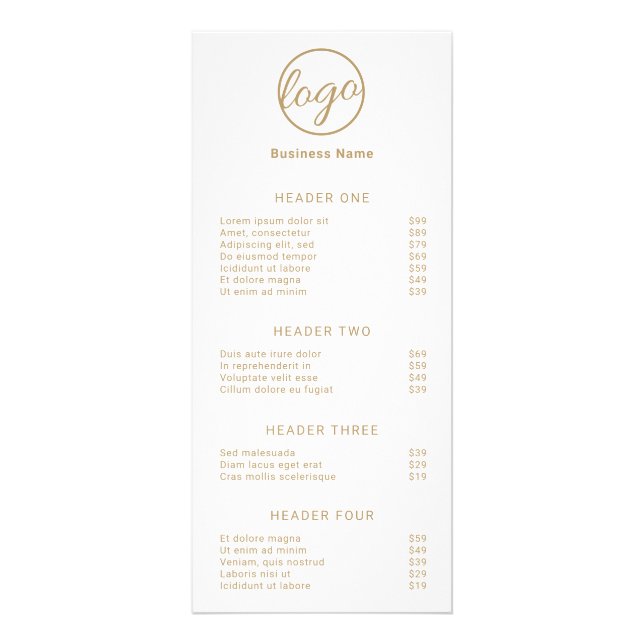 Elegant Simple Service Menu Logo Gold Price List (Front)