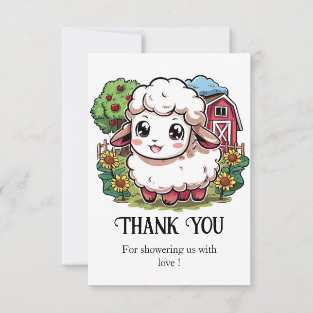 Elegant Simple Sheep Baby Shower Thank You Card (Front)