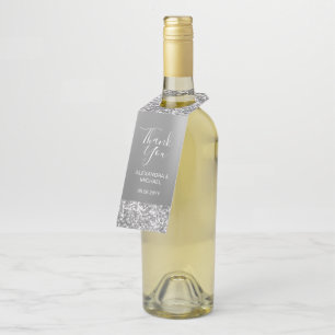 Elegant Simple Silver Glitter Wedding Thank You Bottle Tag