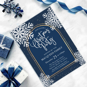 Elegant Simple Snowflake Gold Arch Christmas Party Invitation