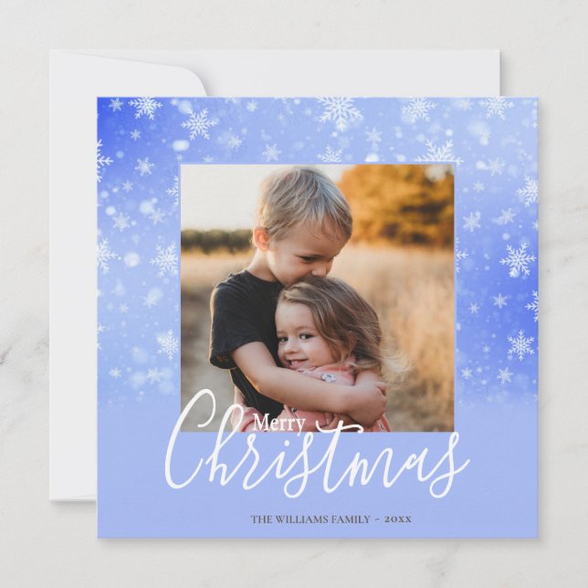 Elegant Simple Snowy Purple Merry Christmas Photo Holiday Card (Front)