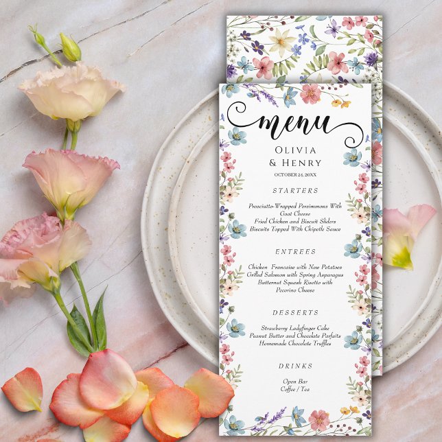 Elegant Simple Spring Wildflowers Wedding  Menu (Creator Uploaded)
