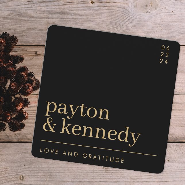 Elegant Simple Stylish Black and Gold Chic Square Thank You Card (Creator Uploaded)