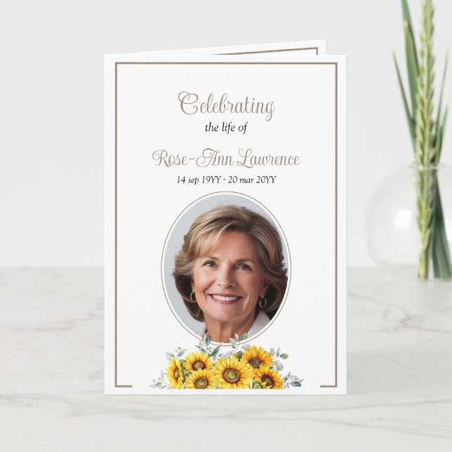 Elegant Simple Sunflower Funeral Folded Programme (Front)