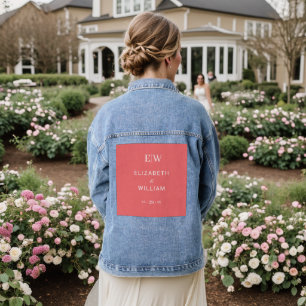 Elegant Simple Sunset Coral with Monogram Wedding Denim Jacket