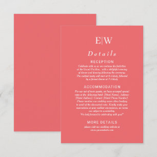Elegant Simple Sunset Coral with Monogram Wedding Enclosure Card