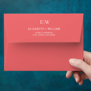 Elegant Simple Sunset Coral with Monogram Wedding Envelope