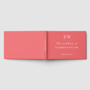 Elegant Simple Sunset Coral with Monogram Wedding Guest Book