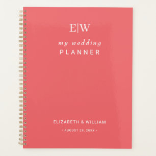 Elegant Simple Sunset Coral with Monogram Wedding Planner