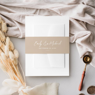 Elegant Simple Taupe Minimal Script Wedding Invitation Belly Band