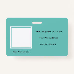 Elegant Simple Teal Photo Text Templates Employee ID Badge