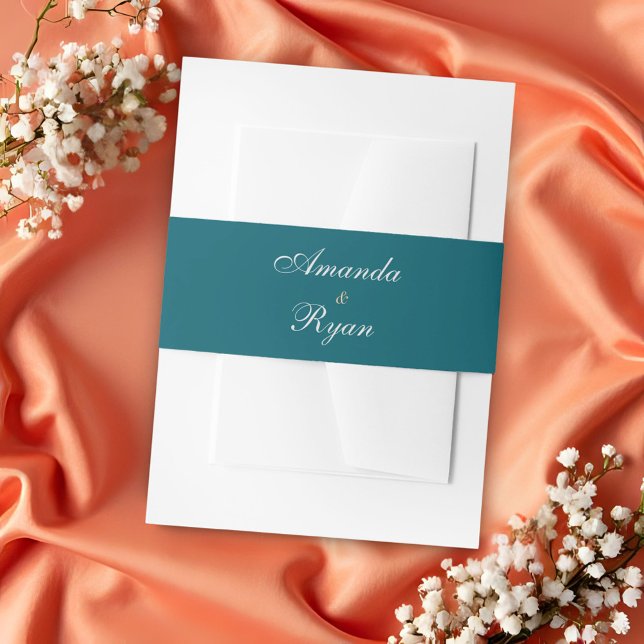 Elegant Simple Teal Script Wedding Invitation Belly Band (Creator Uploaded)