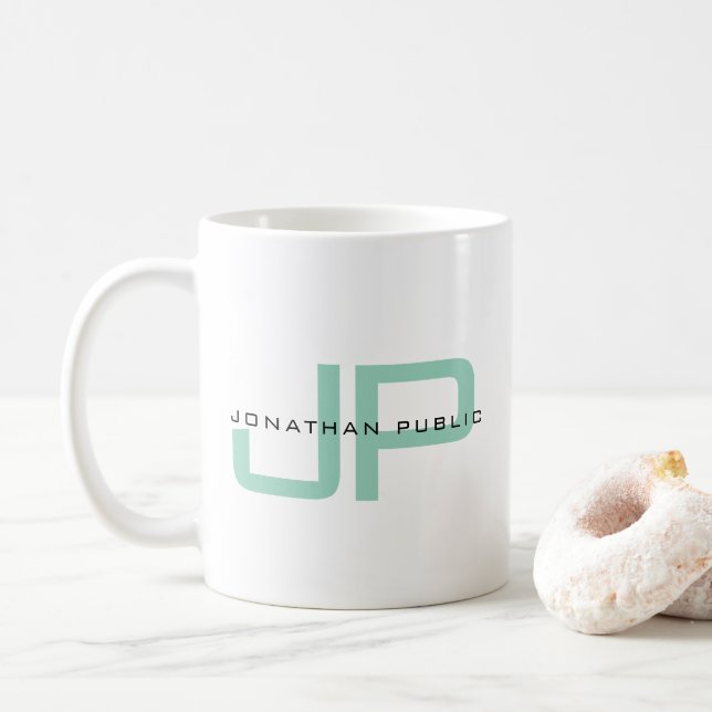 Elegant Simple Template Custom Name Monogram Coffee Mug (With Donut)