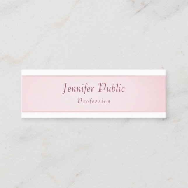 Elegant Simple Template Rose Gold White Modern Mini Business Card (Front)