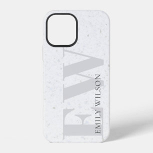 Elegant Simple Terrazzo Stone Grey Name Monogram iPhone 12 Case