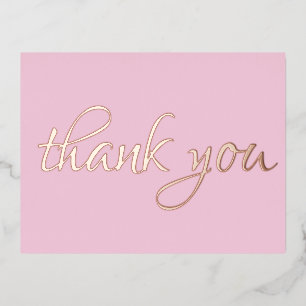 Elegant Simple Thank You Pink Gold Foil Invitation Postcard