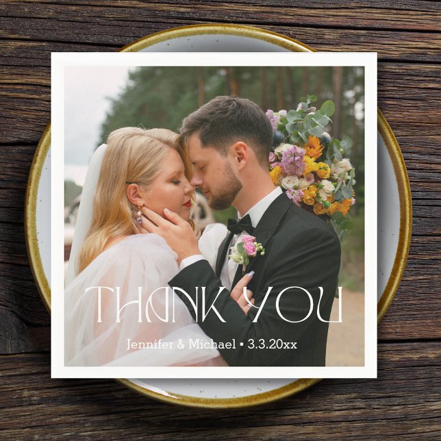 elegant simple thank you wedding photo napkin (Creator Uploaded)
