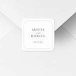 Elegant simple typography black and white wedding square sticker<br><div class="desc">Modern minimalist wedding invitation envelope seal or favour pack sticker featuring a classy stylish chic trendy calligraphy script with rounded corners frame. Easy to personalise with your details! Suitable for formal black tie neutral, formal, or classic romantic weddings. Please note that the background colour can be changed to match your...</div>