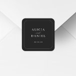 Elegant simple typography black wedding square sticker<br><div class="desc">Modern minimalist black wedding invitation envelope seal or favour pack sticker featuring a classy stylish chic trendy calligraphy script with rounded corners frame. Easy to personalise with your details! Suitable for formal black tie neutral, formal, or classic romantic weddings. Please note that the background colour can be changed to match...</div>