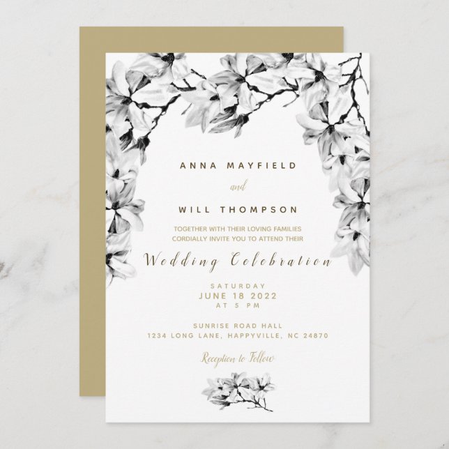 Elegant Simple Unique Floral Wedding Invitation (Front/Back)