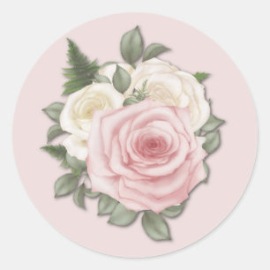 Elegant Simple Vintage Pink Rose Floral  Classic R Round Sticker