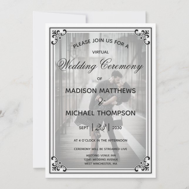 Elegant Simple Virtual Wedding Livestream Wedding  Invitation (Front)
