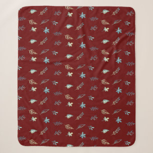 elegant simple watercolor botanic baby blue leaves sherpa blanket