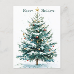 Elegant Simple Watercolor Christmas Tree Custom Holiday Postcard