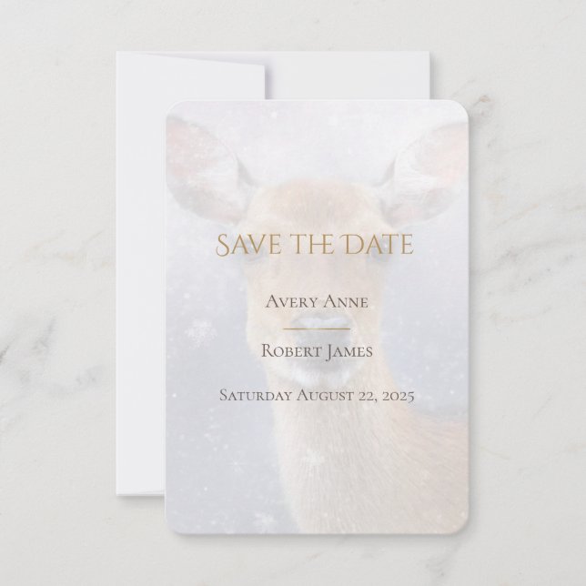Elegant Simple Watercolor Deer Snow  Save The Date (Front)