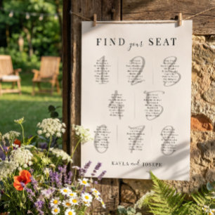 Elegant Simple Wedding 8 Table Seating Chart Sign