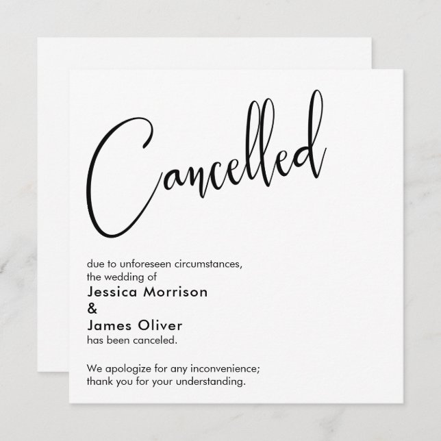 Elegant, Simple Wedding Cancelled Announcement (Front/Back)