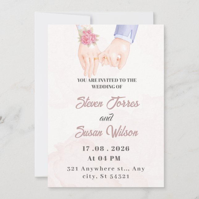 Elegant, simple wedding invitation with watercolor (Front)