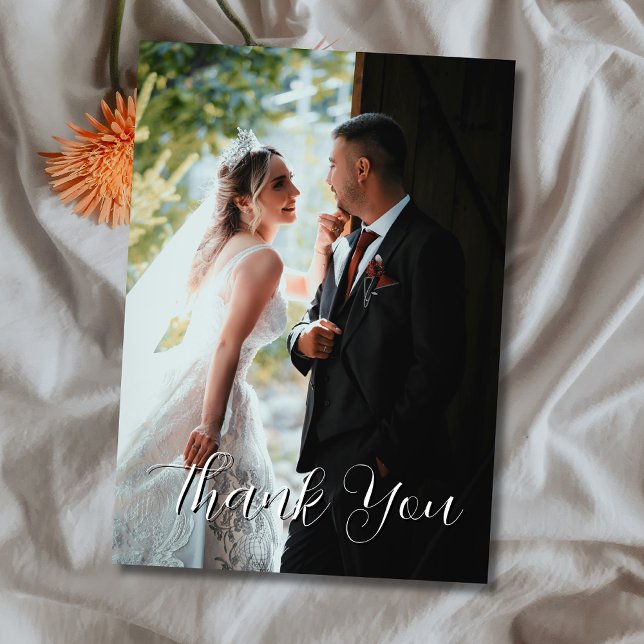 Elegant Simple Wedding Photo Champagne Gold Thank You Card (Creator Uploaded)