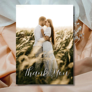 Elegant Simple Wedding Photo Dusty Rose Thank You Card