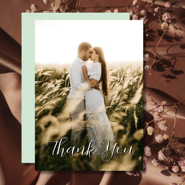 Elegant Simple Wedding Photo Sage Green Thank You Card (Creator Uploaded)