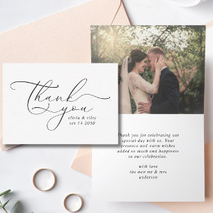 Elegant Simple Wedding Thank You Script Photo  Card