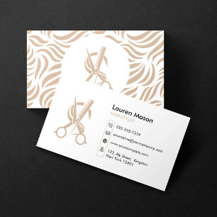 Elegant Simple White Biege HairStylist HairDresser Business Card