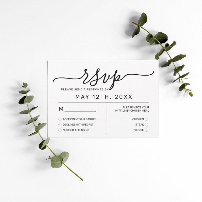 Elegant Simple White Black Wedding RSVP Card (Creator Uploaded)