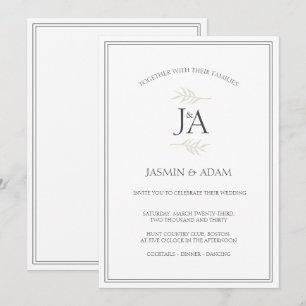 Elegant Simple White Classic Initials Wedding Invitation