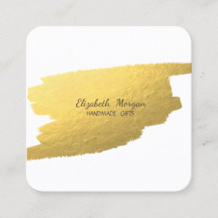 Elegant Simple White, Faux Gold Foil Brush Stroke Square Business Card