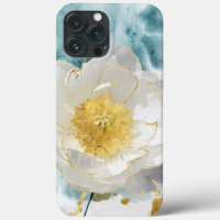 Elegant Simple White Flower Luxury Gold Watercolor