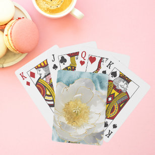 Elegant Simple White Flower Luxury Gold Watercolor Playing Cards