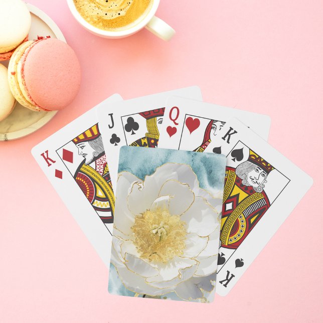 Elegant Simple White Flower Luxury Gold Watercolor Playing Cards (Creator Uploaded)