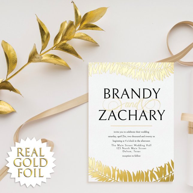 Elegant Simple White Gold Leaves Wedding Real Foil (Creator Uploaded)