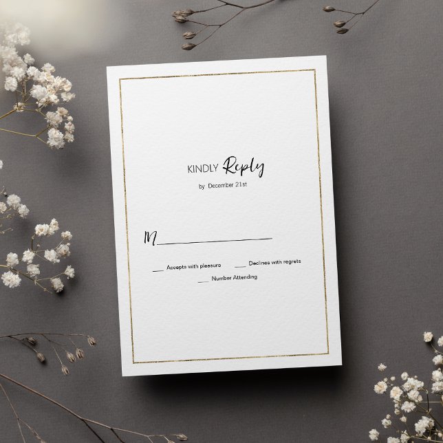 Elegant simple white gold minimalist RSVP Invitation (Elegant simple white gold minimalist RSVP)